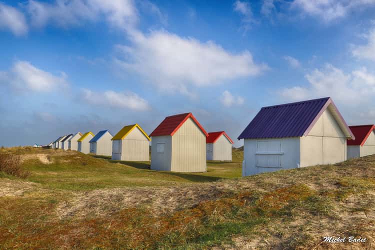 Beach cabins of Gouville sur Mer