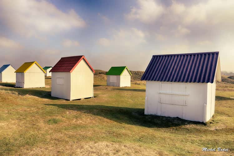 Beach cabins of Gouville sur Mer