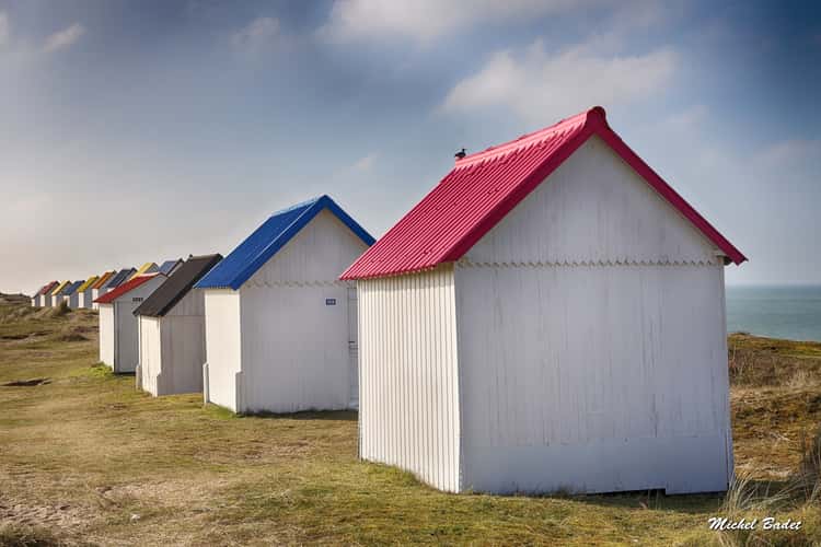 Beach cabins of Gouville sur Mer