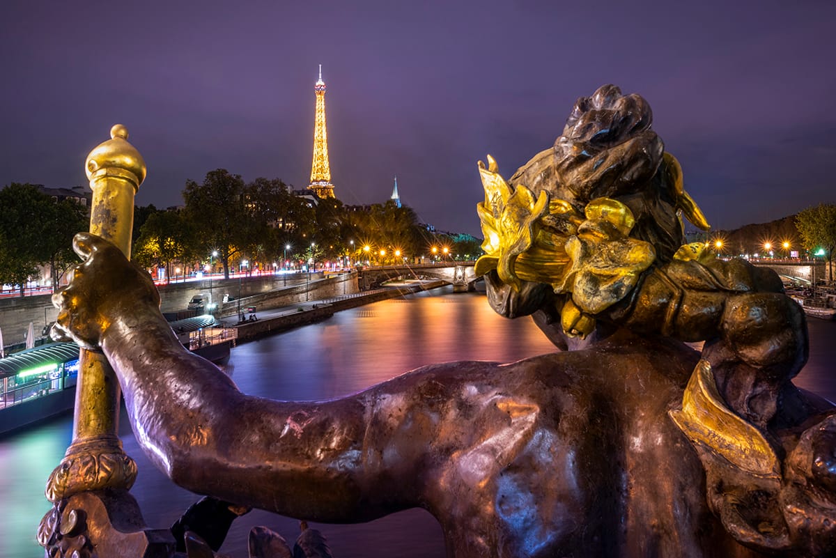 Paris at Night from Pont Alexandre III, France