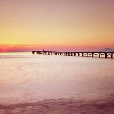 Wooden walkway at Playa de Muro from the side, Spain