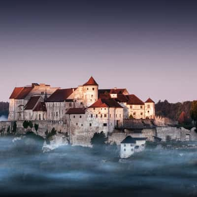 Altstadt & Burg von Burghausen (worlds longest castle) from Austrian viewpoint, Austria