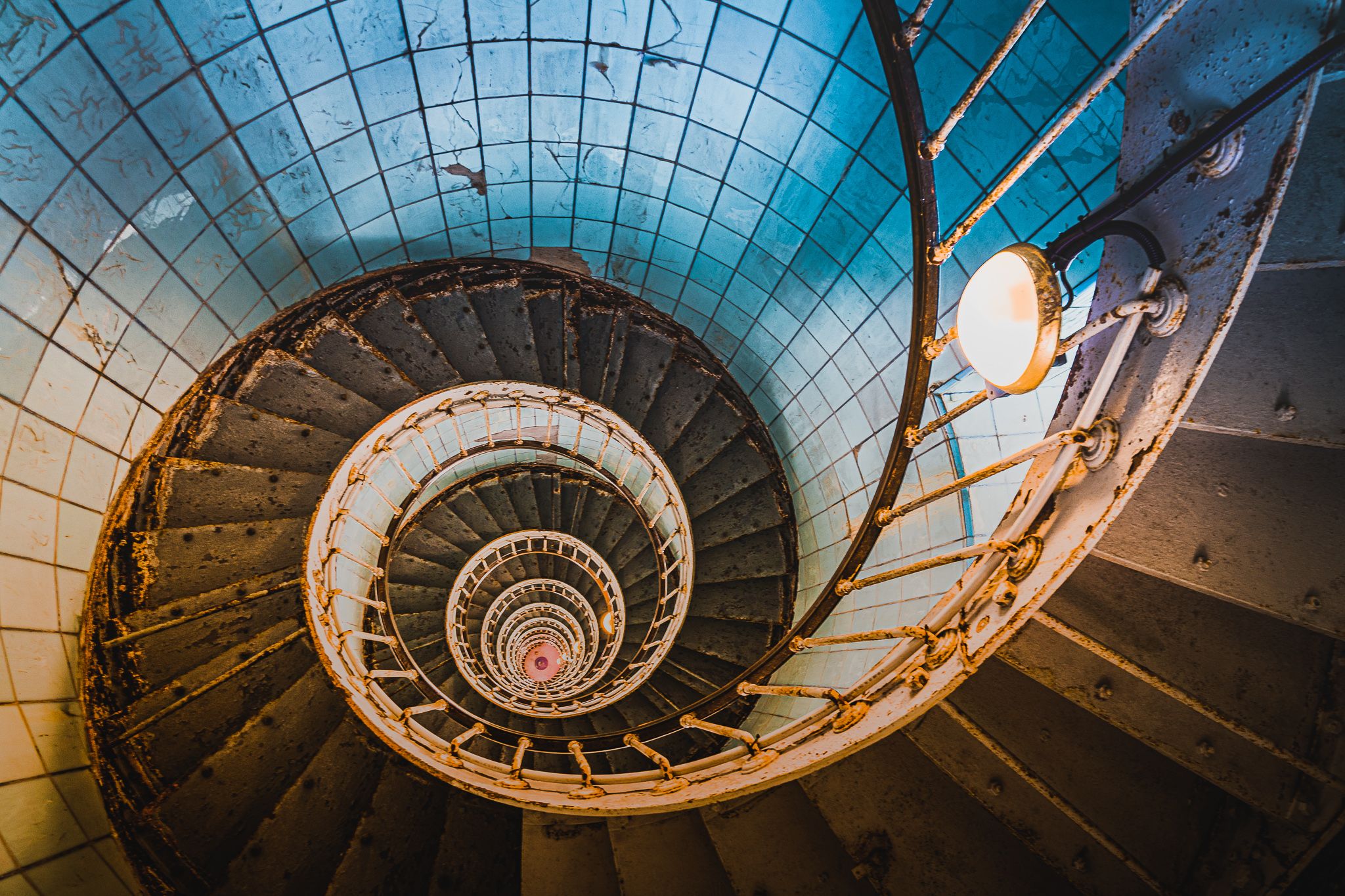 Spiral staircase inside La Coubre Lighthouse, France