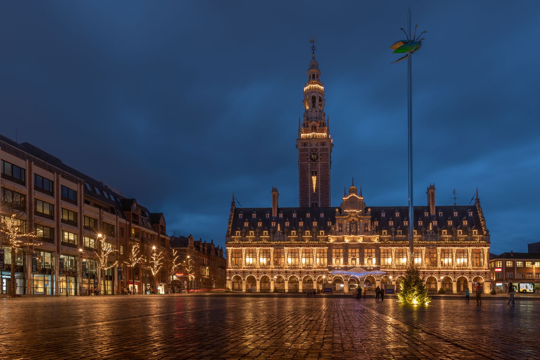 Ladeuzeplein with view of the library, Leuven, Belgium