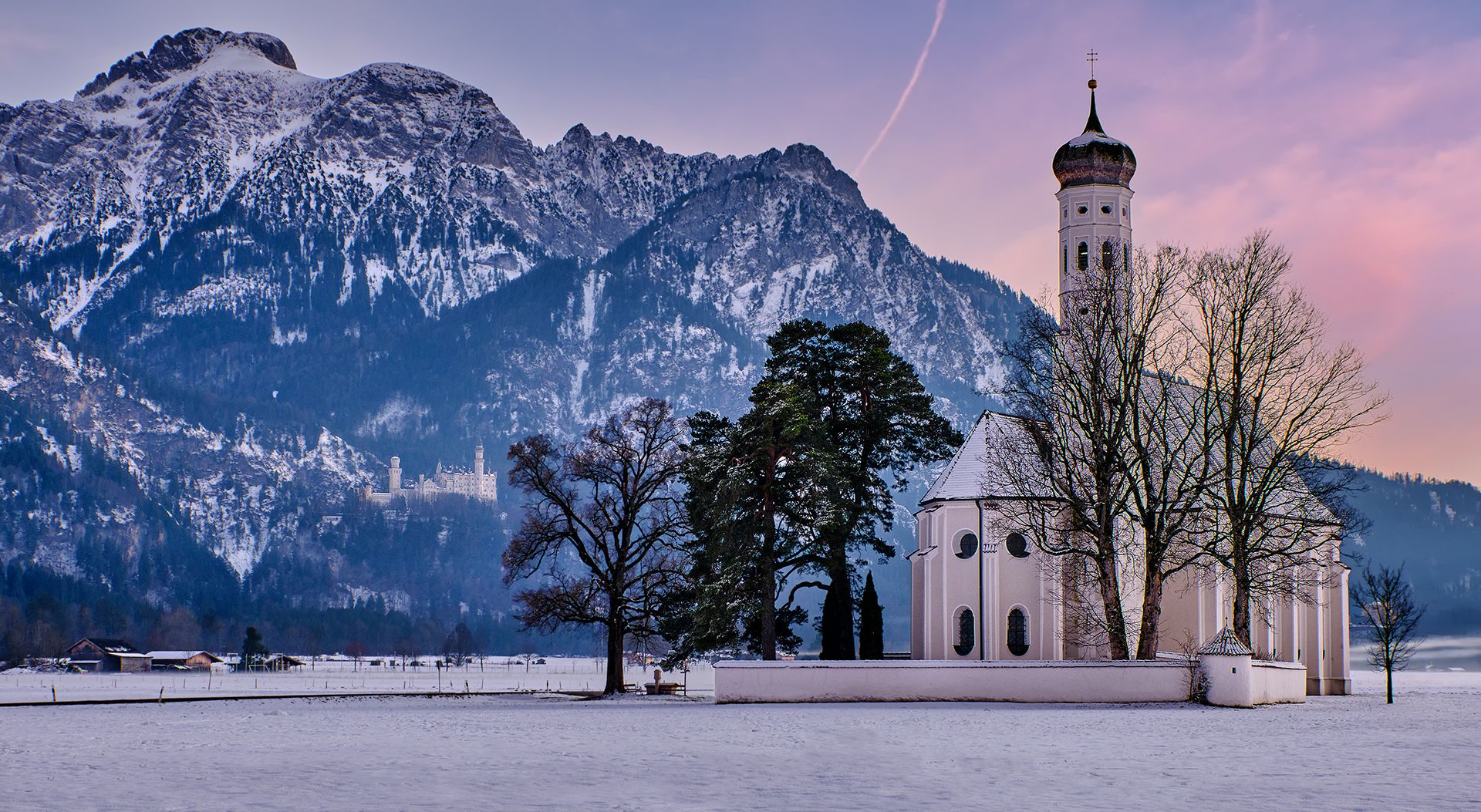 St. Coloman Church with Neuschwanstein, Bavaria, Germany