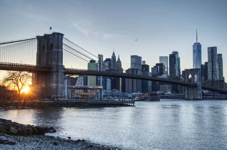 Brooklyn Bridge skyline from Pebble Beach, New York City