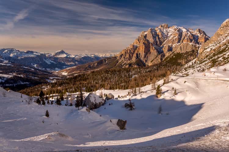 Passo falzarego view of village from the top Dolomites