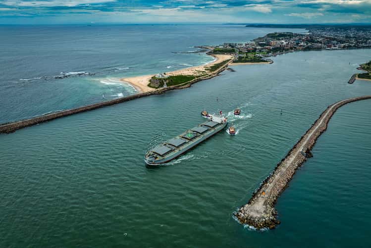 Ship leaving Newcastle Harbour, Newcastle, NSW
