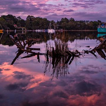 Boat Wreck sunrise, Risby Cove, Strahan, Tasmania, Australia