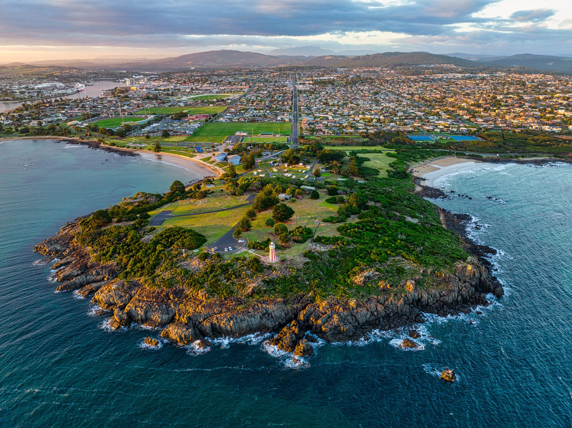 Drone Mersey Bluff Lighthouse, Devonport, Tasmania, Australia