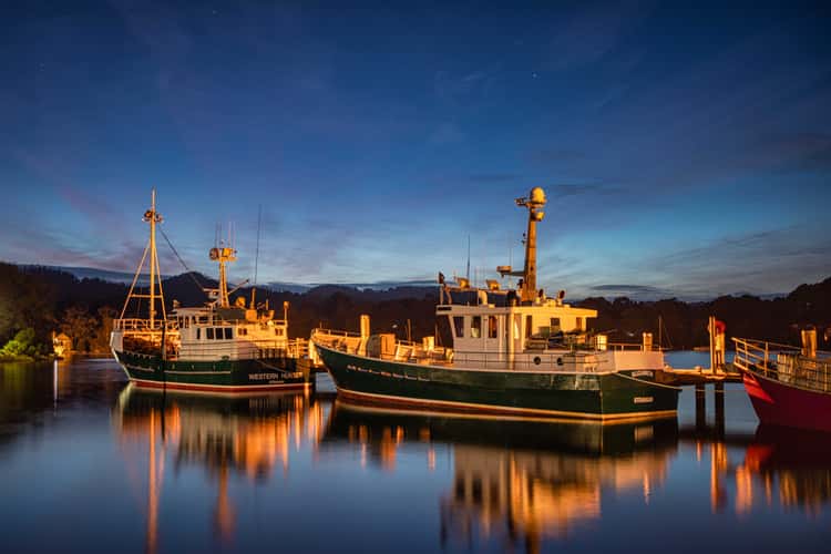 Fishing Boats sunrise the harbour, Strahan, Tasmania