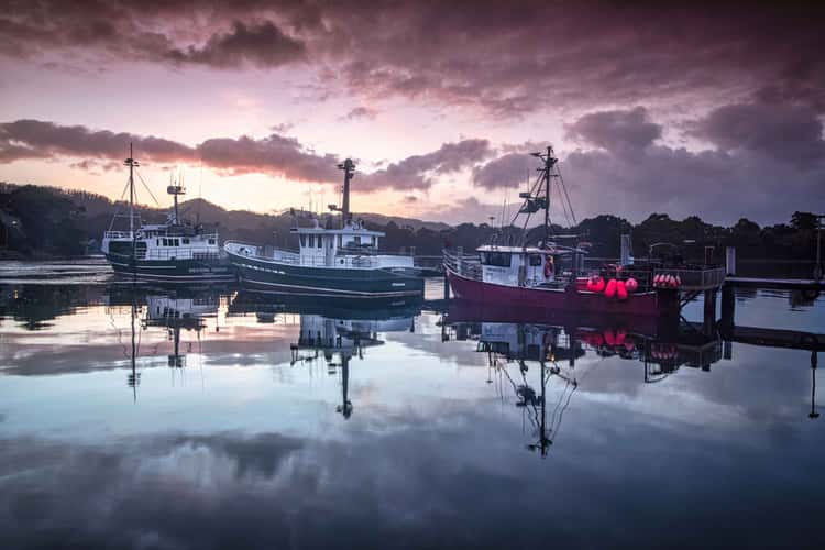 Fishing Boats sunrise the harbour, Strahan, Tasmania