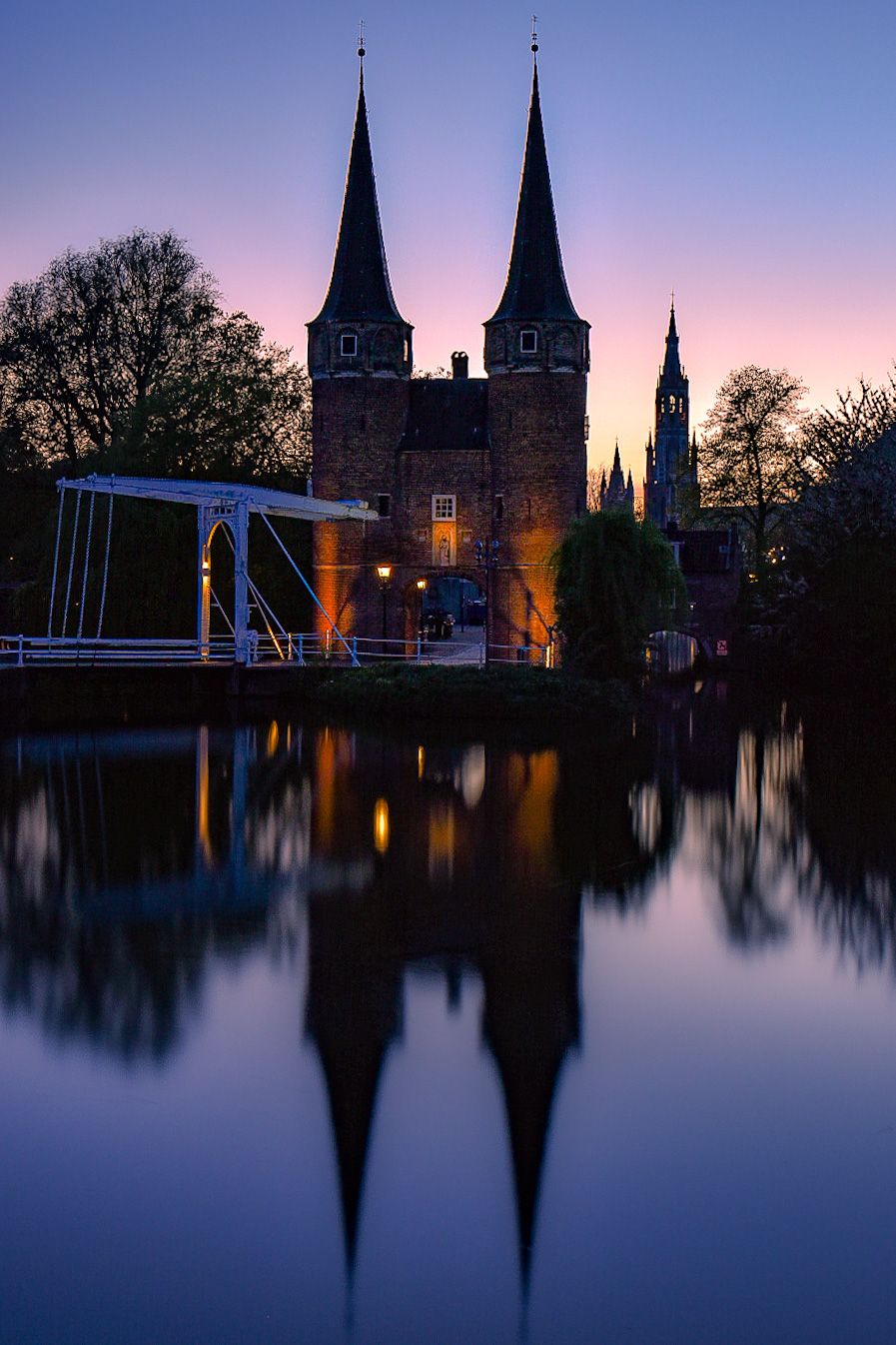 Oostpoort, Delft, at sunset, Netherlands
