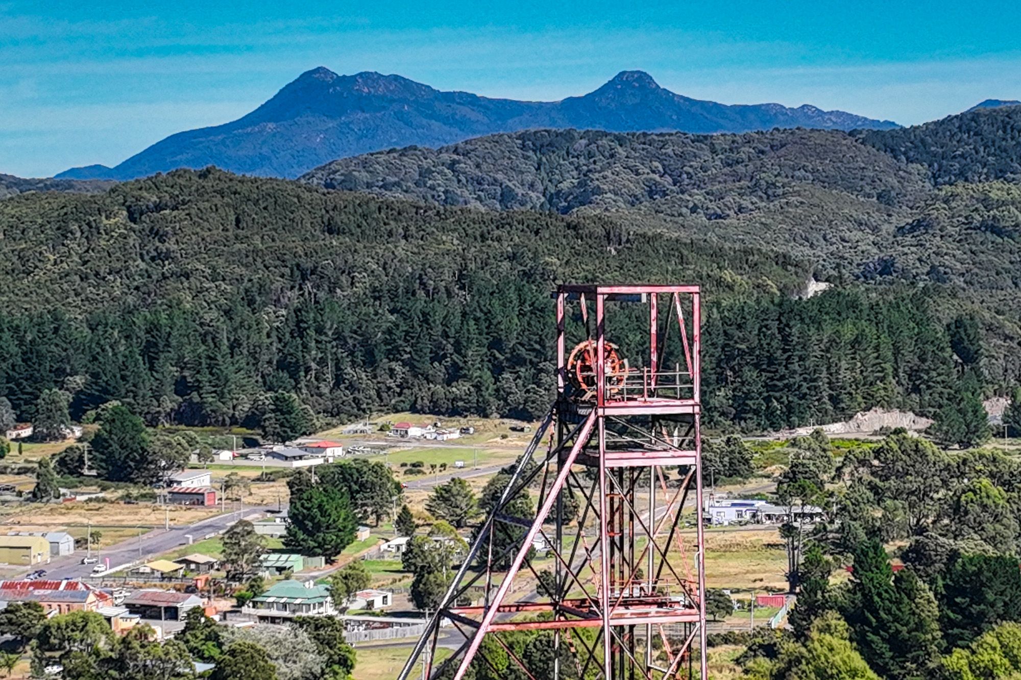 Poppet Head and Mountains, Zeehan, Tasmania, Australia