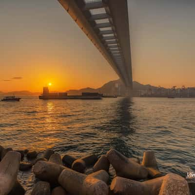 Sunset at Stonecutters Bridge, Hong Kong