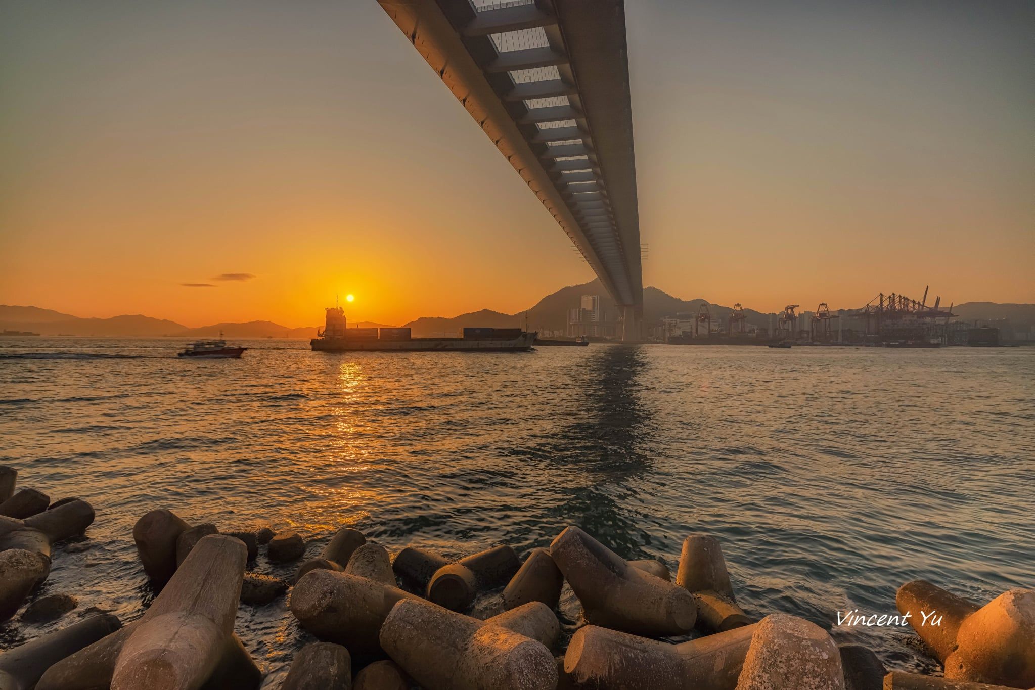 Sunset at Stonecutters Bridge, Hong Kong