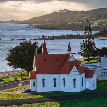 Uniting Church drone, Penguin, Tasmania, Australia