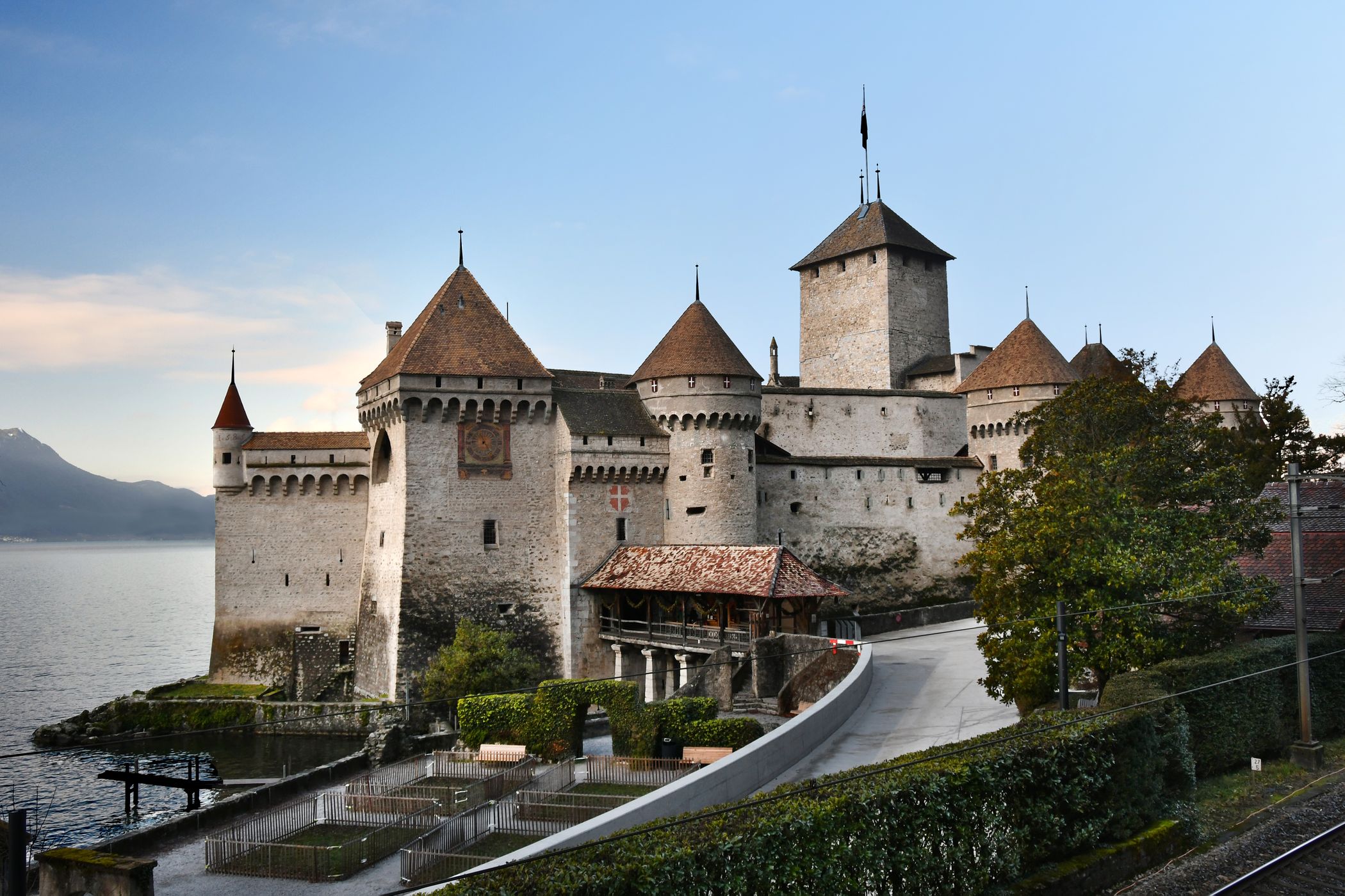 Chillion Castle from the train, Montreux, Switzerland