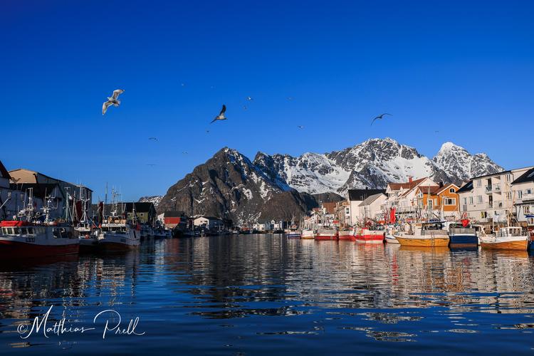 Classic harbour view of Henningsvær