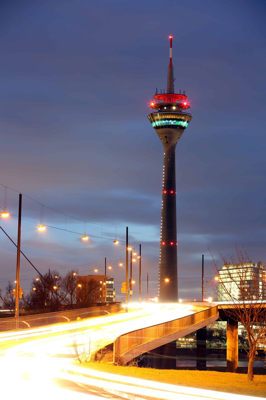 Oberkasseler Bridge with Rheinturm, Düsseldorf, Germany