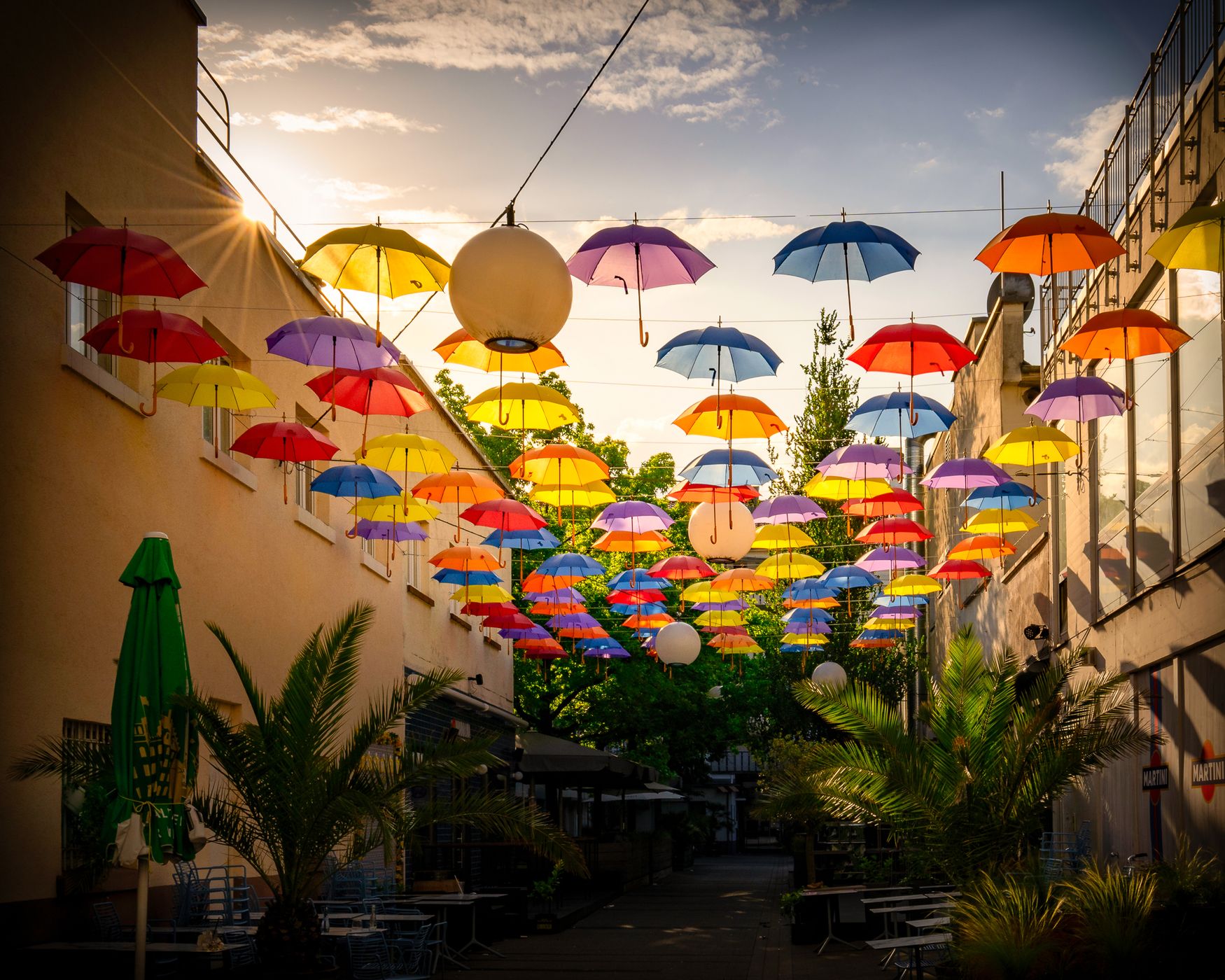 Umbrellas in the “Hirschhof“, Karlsruhe, Germany