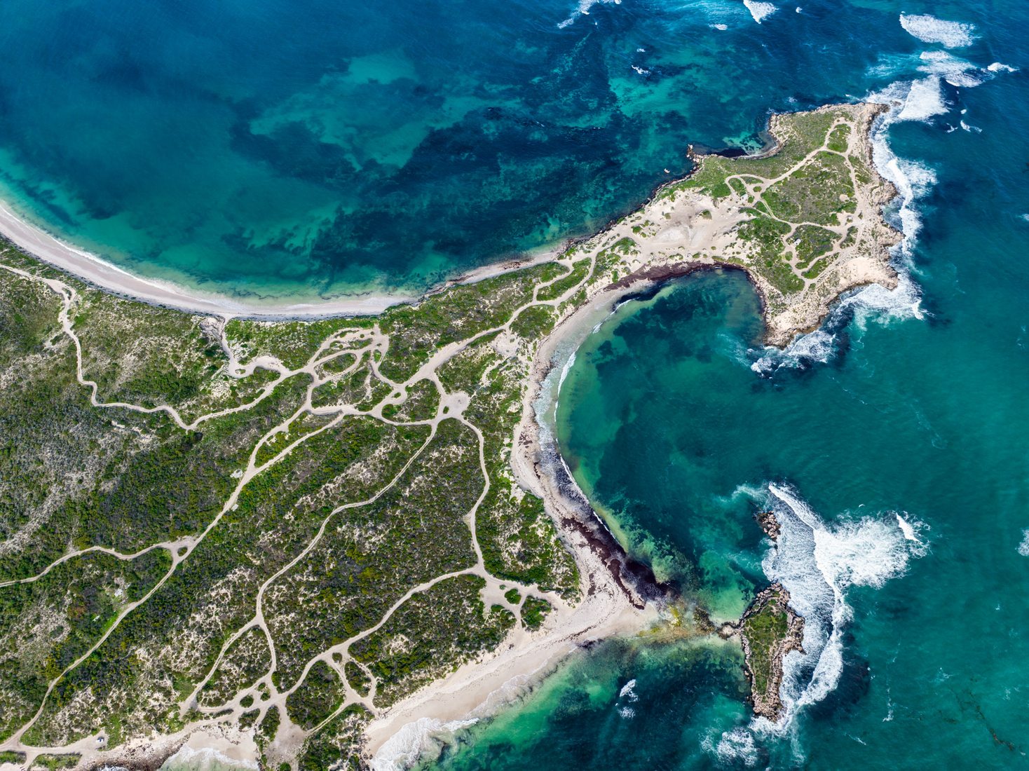 Drone view of thebay North Head, Jurien Bay, WA, Australia