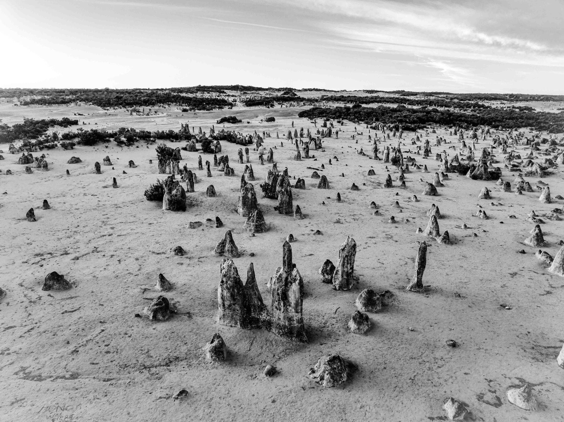 Drone view The Pinnicales, Cervantes, Western Australia, Australia
