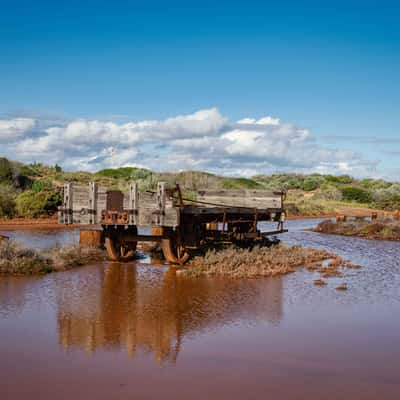 Rail wagon use on 1 mile Jetty Carnarvon, WA, Australia