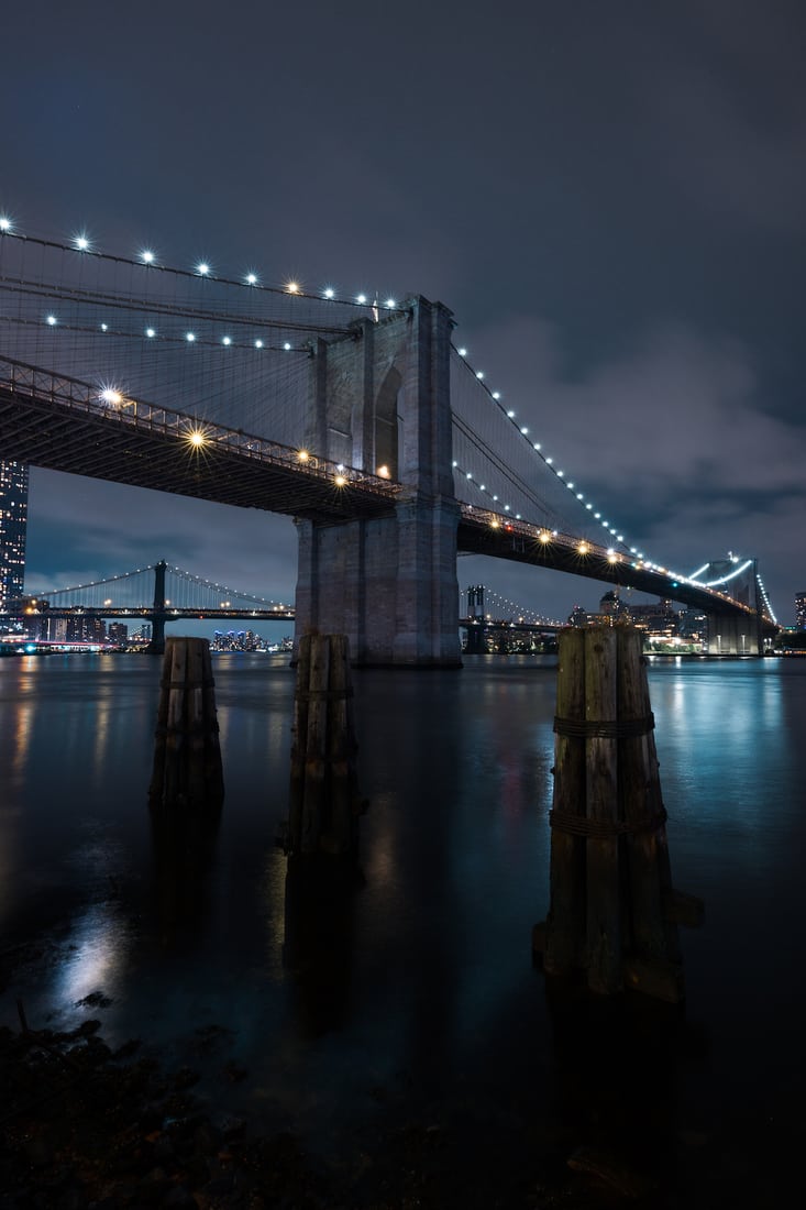 Brooklyn Bridge at night, USA