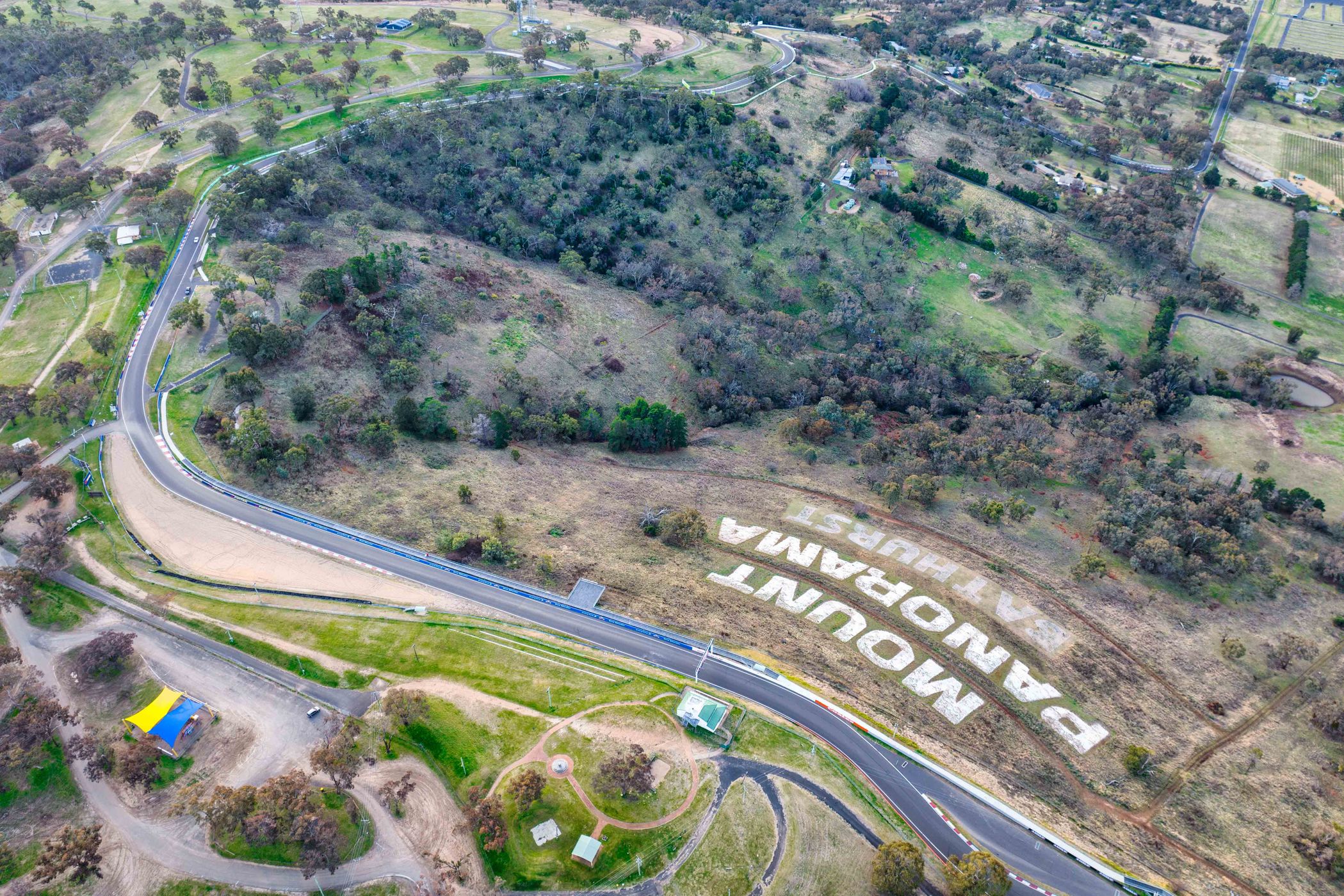 Drone Mount Panorama raceway , Bathurst, New South Wales, Australia