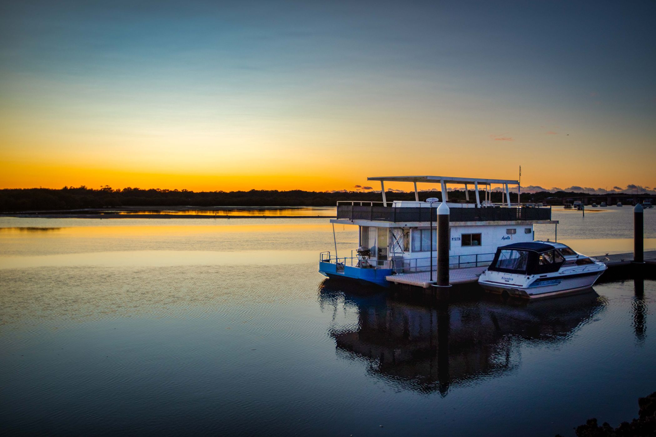 Houseboat sunrise Tea Gardens, New South Wales, Australia