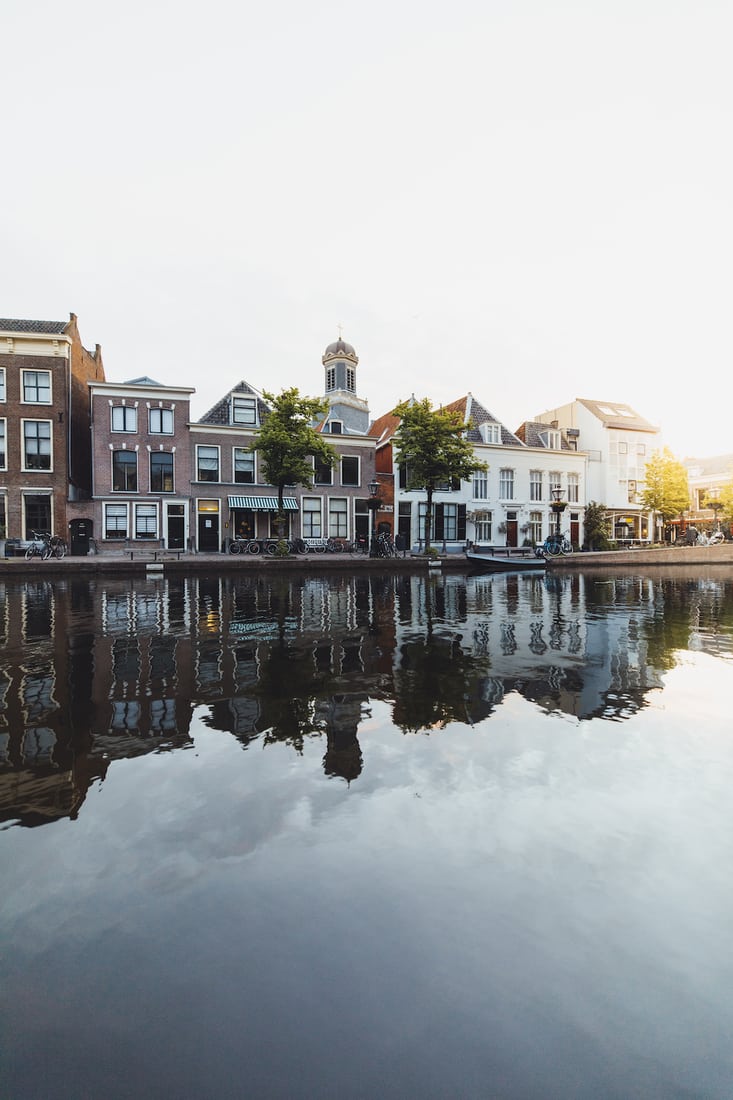 Charming houses at Leiden Channel, Netherlands