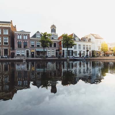 Charming houses at Leiden Channel, Netherlands