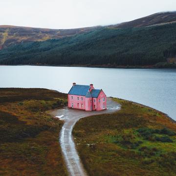 Pink House at Loch Glass [drone], United Kingdom