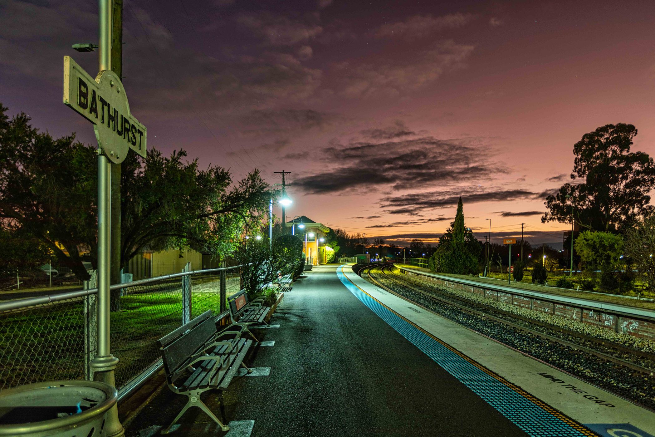 Railway station platform, Bathurst, New South Wales, Australia