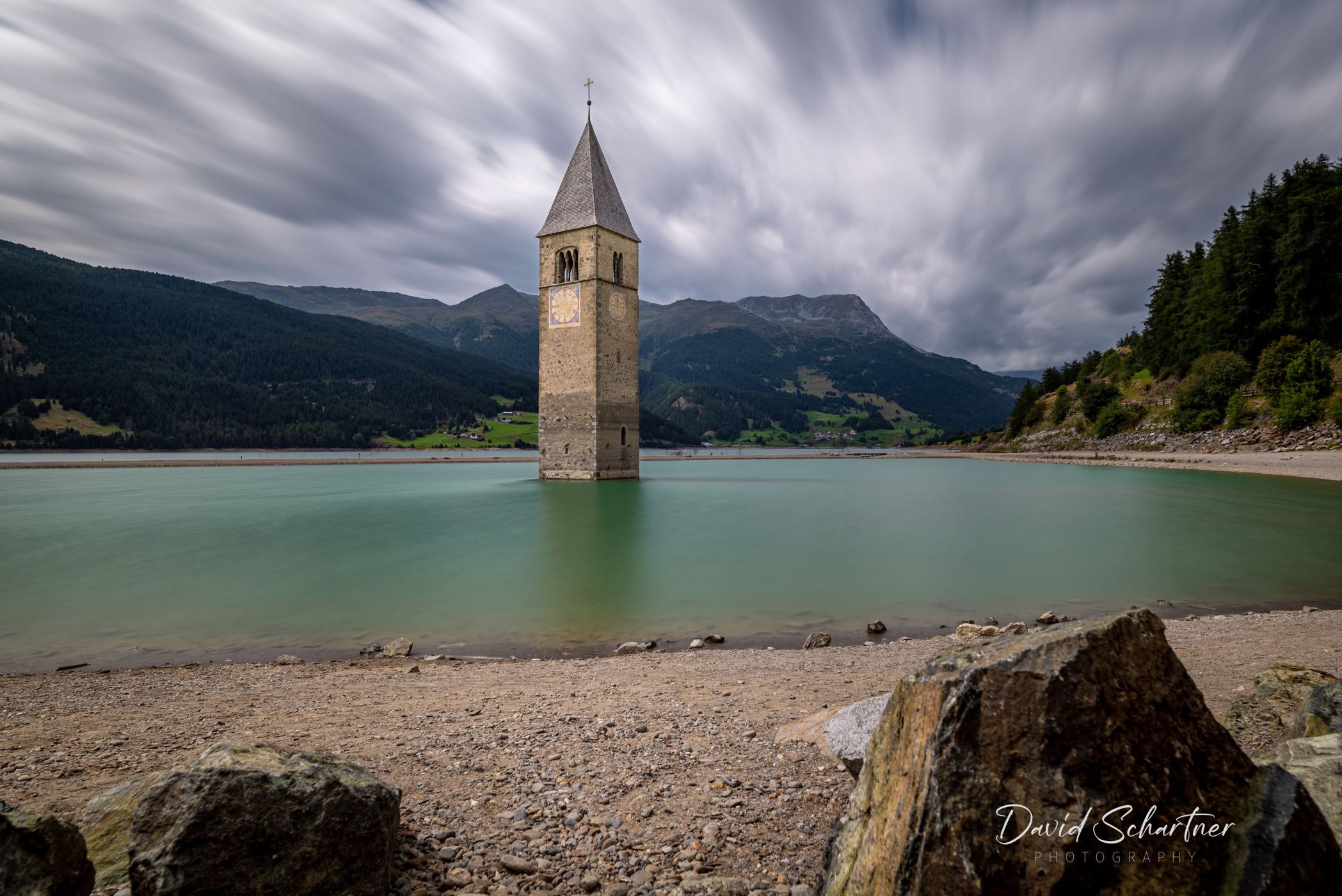 Submerged Church Tower of Graun, Lake Reschen/Resia, Italy