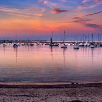 Beach in front of a little  nautical harbor, Uruguay