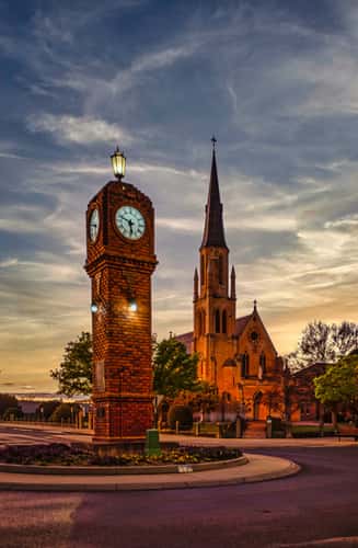 Clock tower and  Church, Mudgee, New South Wales
