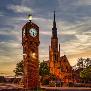 Clock tower and  Church, Mudgee, New South Wales, Australia