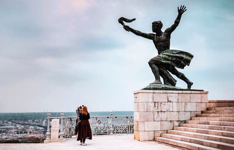 Foggy mornig in Budapest, Citadella, Liberty statue