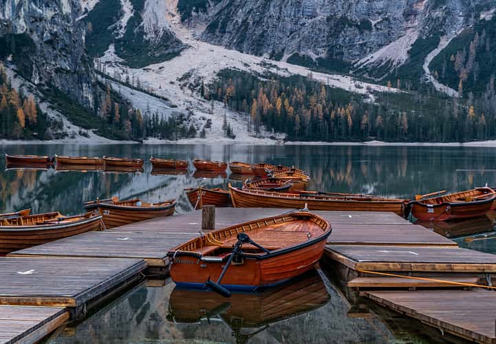View from the Pier at Lago di Braies Prager Wildsee, Dolomites