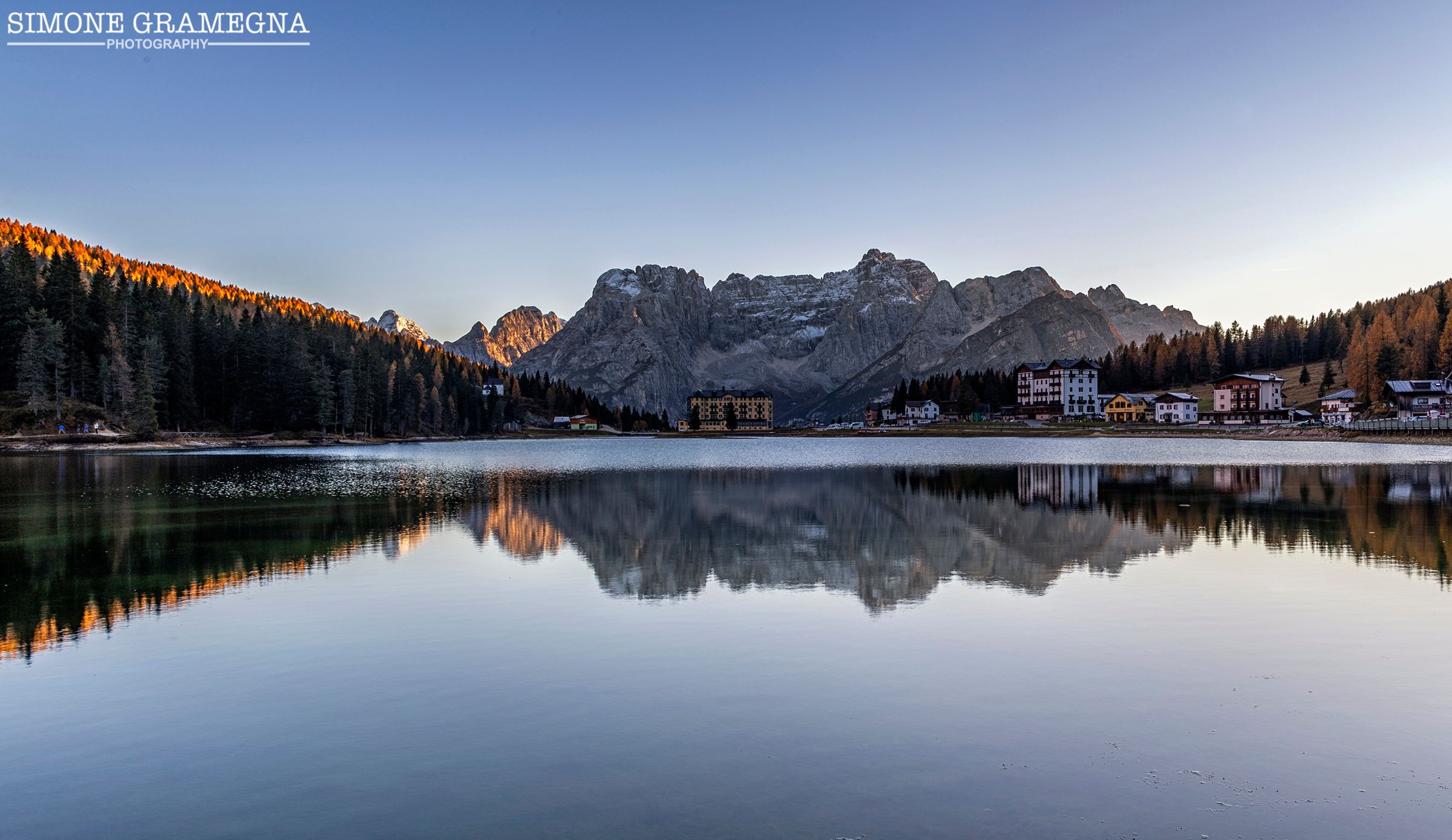 Hotel at Lake Misurina, Dolomites, Italy