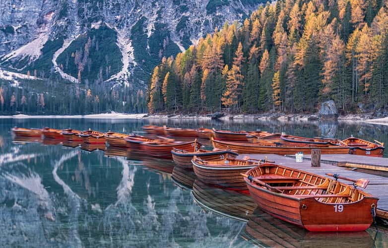 View from the Pier at Lago di Braies Prager Wildsee, Dolomites