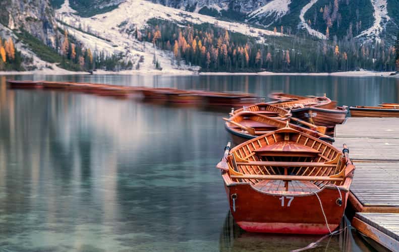 View from the Pier at Lago di Braies Prager Wildsee, Dolomites
