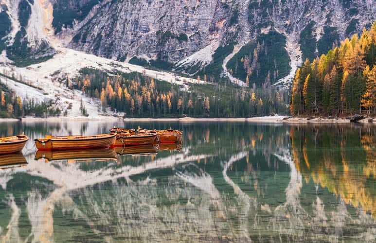 View from the Pier at Lago di Braies Prager Wildsee, Dolomites