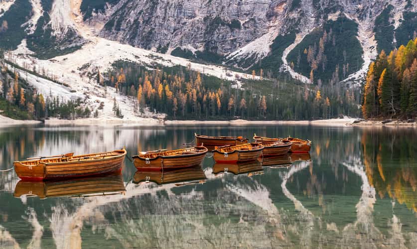 View from the Pier at Lago di Braies Prager Wildsee, Dolomites