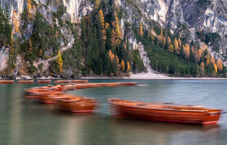 View from the Pier at Lago di Braies Prager Wildsee, Dolomites