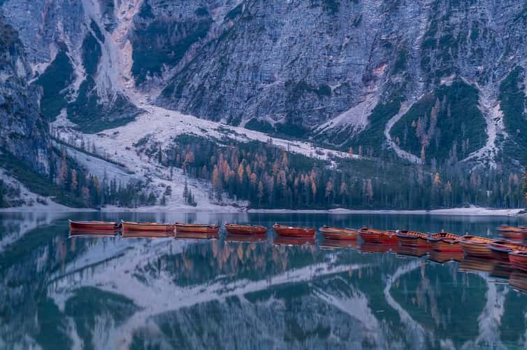 View from the Pier at Lago di Braies Prager Wildsee, Dolomites