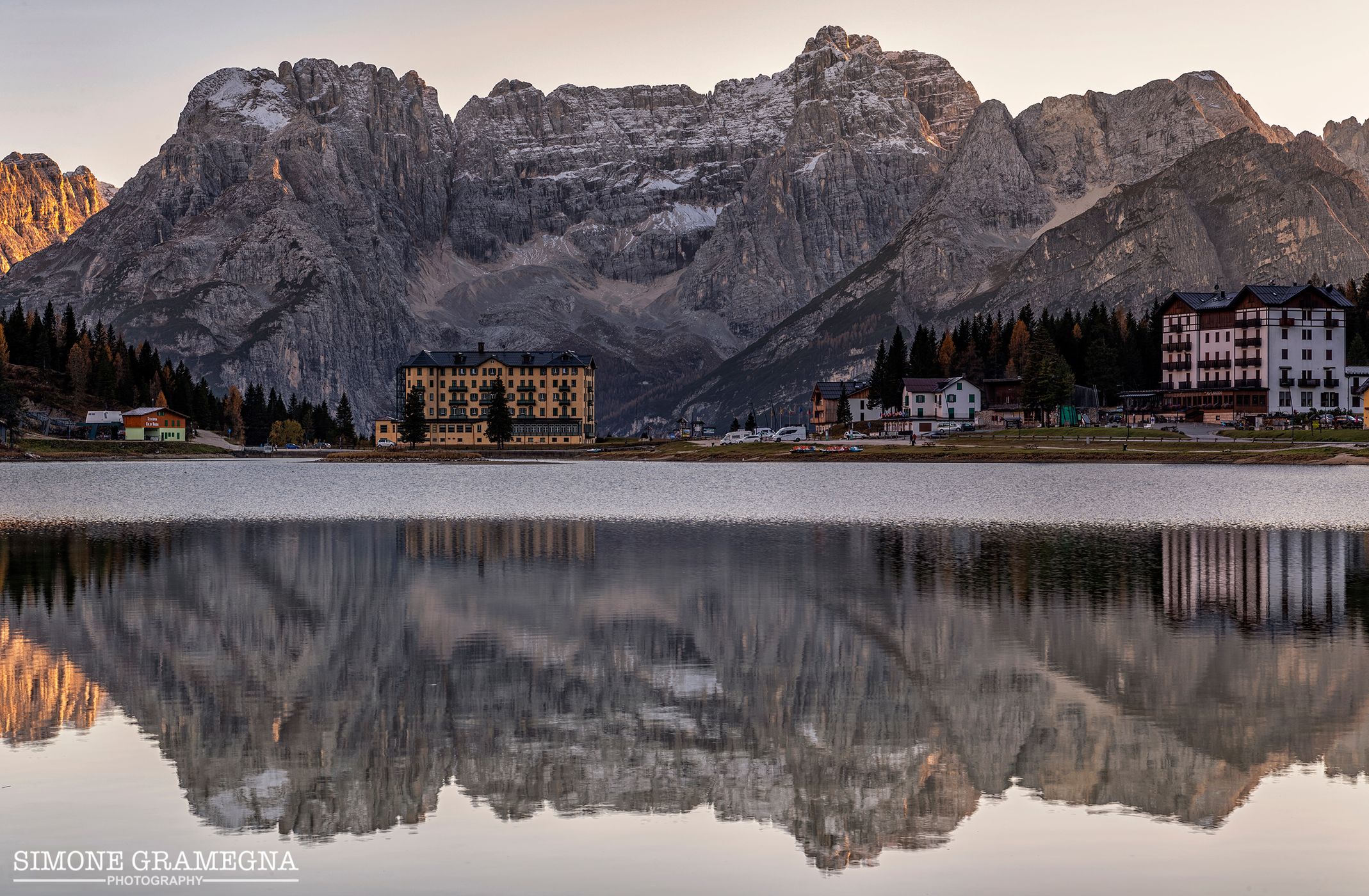Hotel at Lake Misurina, Dolomites, Italy