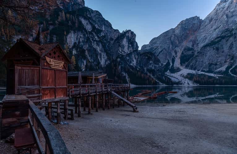 View from the Pier at Lago di Braies Prager Wildsee, Dolomites